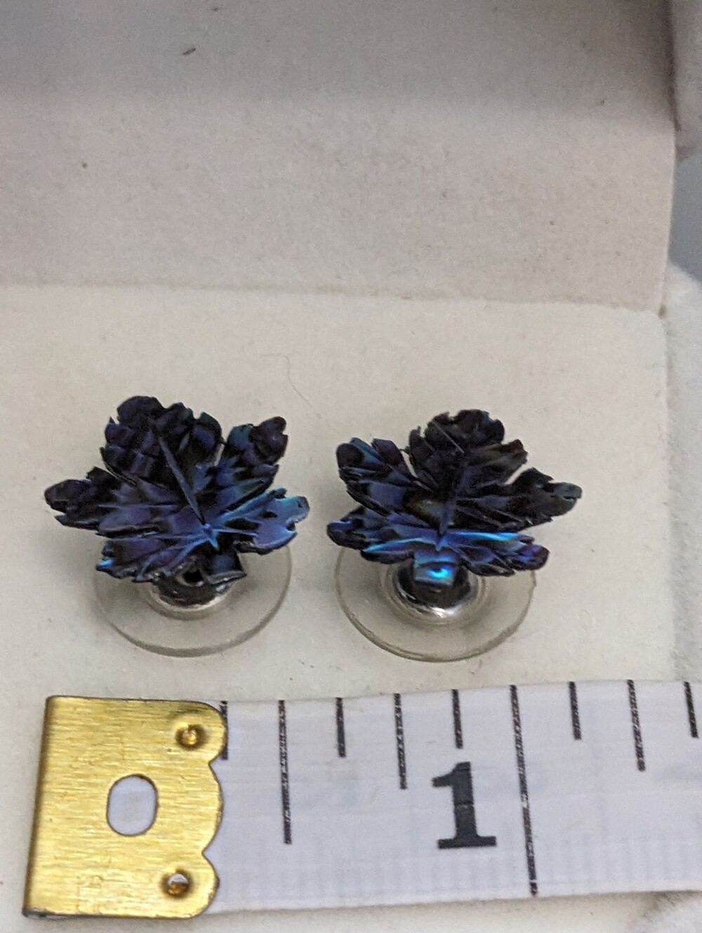 Vintage Abalone Leaf Jewelry Set Brooch And Earrings Iridescent 1990s Nature - Picture 6 of 7